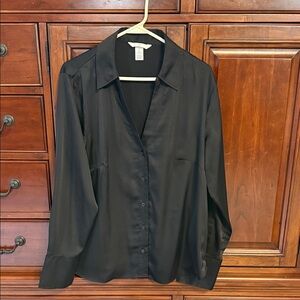 H&M Black Long Sleeve Satin Shirt, Large